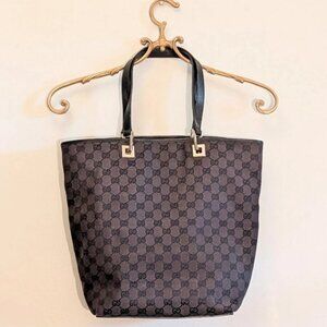 Gucci GG Supreme Monogram Tote Bag – Brown & Black Canvas with Leather Trim